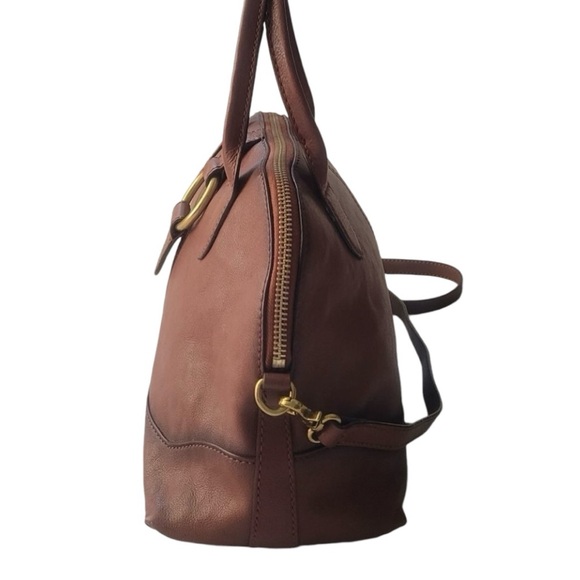 Frye Ring Dome Satchel Convertible Leather Crossbody Top Zipper Cognac Brown - Picture 10 of 13